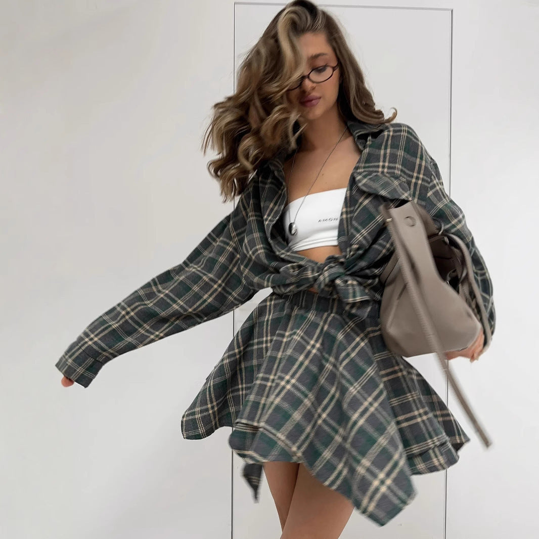 Damen lässiges Karo-Hemdkleid mit asymmetrischem Schnitt Heidi-Mode