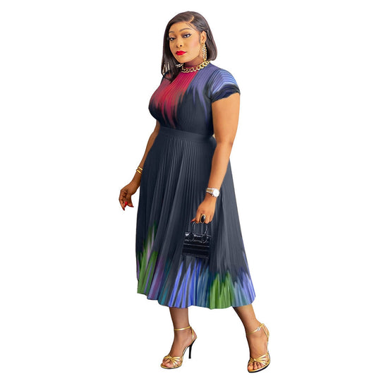 Damen Plissee-Kleid mit hohem Taillenbund und elegantem Farbharmoniedesign Heidi-Mode