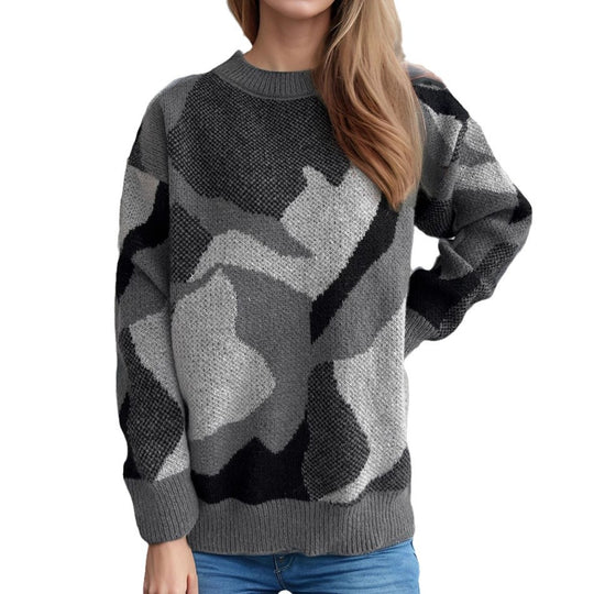 Damen gemütlicher Strickpullover mit modernem Farbblockdesign Heidi-Mode