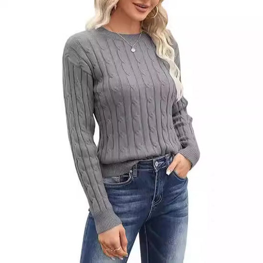 Damen klassischer Strickpullover mit Zopfdesign Heidi-Mode