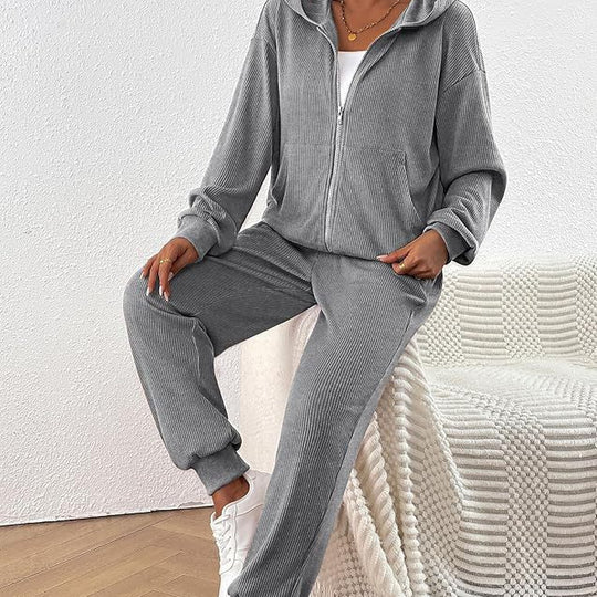 Damen Lässiges Set aus strukturiertem Hoodie und Jogginghose Heidi-Mode