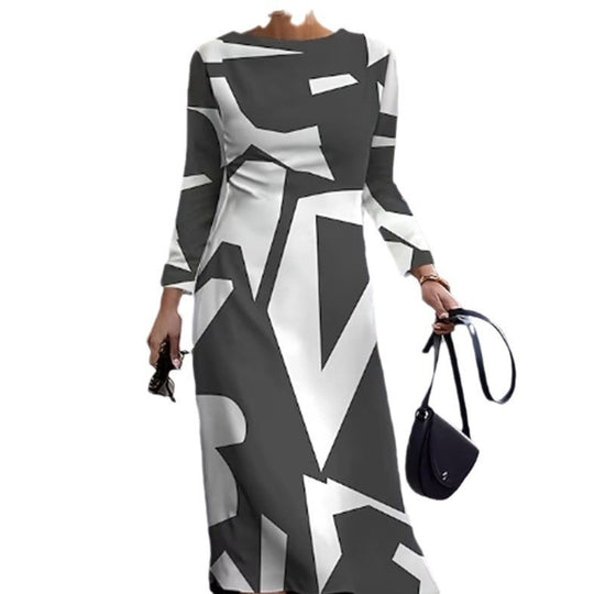 Damen Langarm Kleid mit grafischem Design und elegantem Schnitt Heidi-Mode