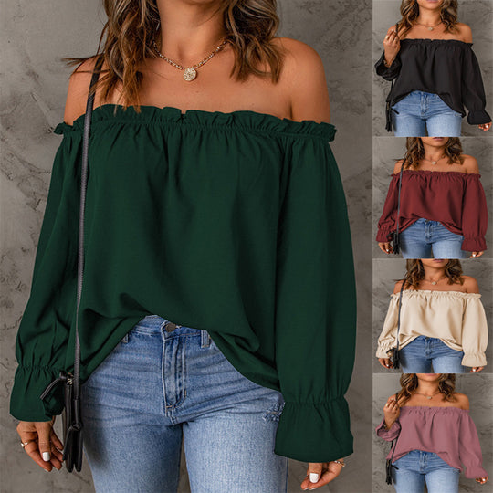 Damen Off-Shoulder Bluse mit Rüschendetails Heidi-Mode