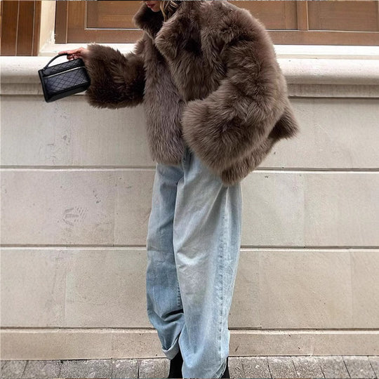 Damen Kunstfelljacke mit hochschließendem Kragen und luxuriösem Design Heidi-Mode