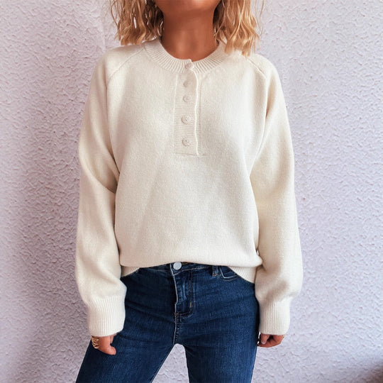 Damen gemütlicher Strickpullover mit Knopfdetails Heidi-Mode