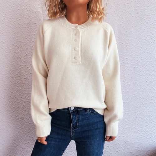 Damen gemütlicher Strickpullover mit Knopfdetails Heidi-Mode