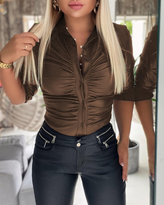 Damen figurbetontes Hemd mit Raffungen Heidi-Mode