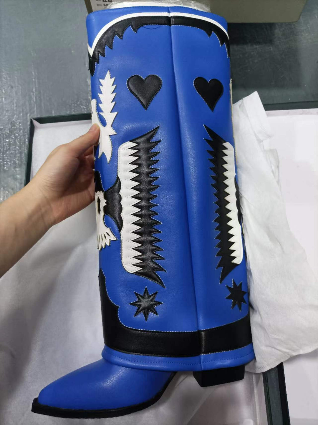Femme Dekorative Western-Stil Kniehohe Stiefel Heidi-Mode