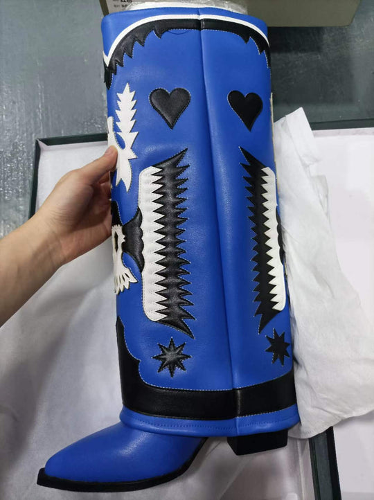 Femme Dekorative Western-Stil Kniehohe Stiefel Heidi-Mode