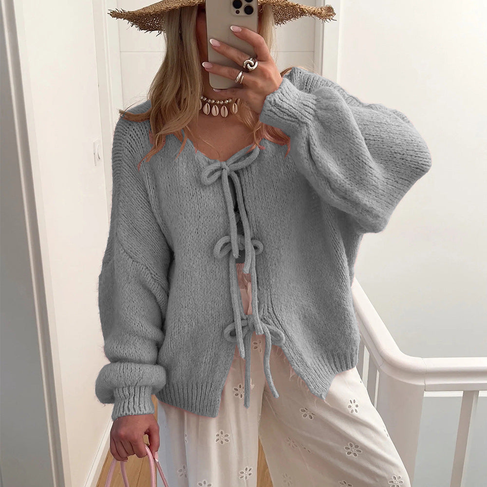 Damen Grobstrick-Jacke mit Kordelzug und lässigem Schnitt Heidi-Mode