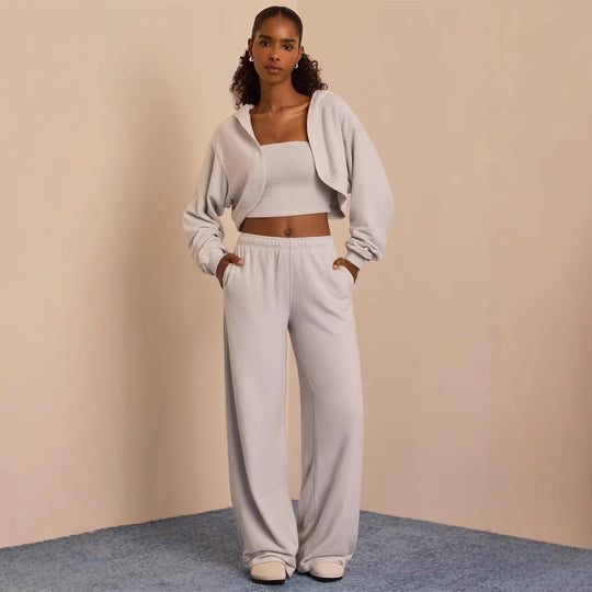 Damen Loungewear Ensemble mit weitem Schnitt und cropped Oberteil Heidi-Mode