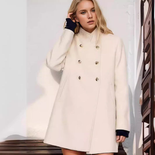 Damen eleganter Duffle-Mantel mit doppelter Knopfleiste und luxuriösen Details Heidi-Mode