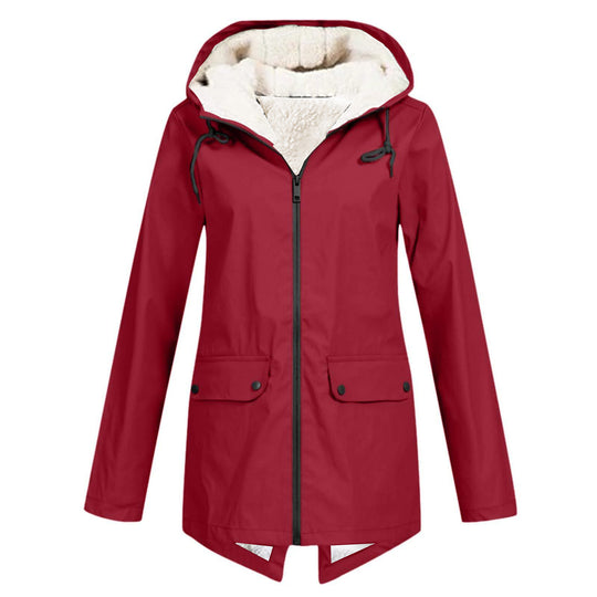 Damen Wasserabweisende Übergangsjacke mit warmem Fleece-Futter und verstellbarem Kapuzenkragen Heidi-Mode