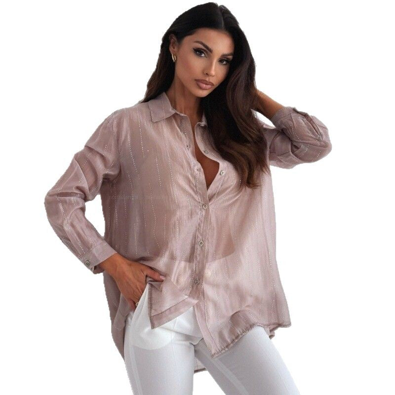 Damen lässige Bluse mit filigranem Glanz Heidi-Mode