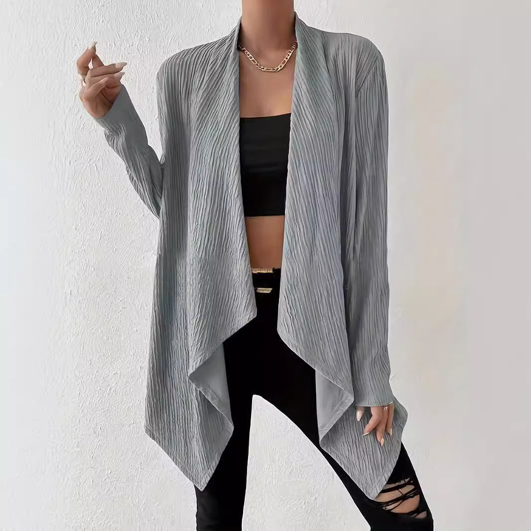 Damen Langärmlige Strickjacke mit strukturiertem Design und offenem Schnitt Heidi-Mode