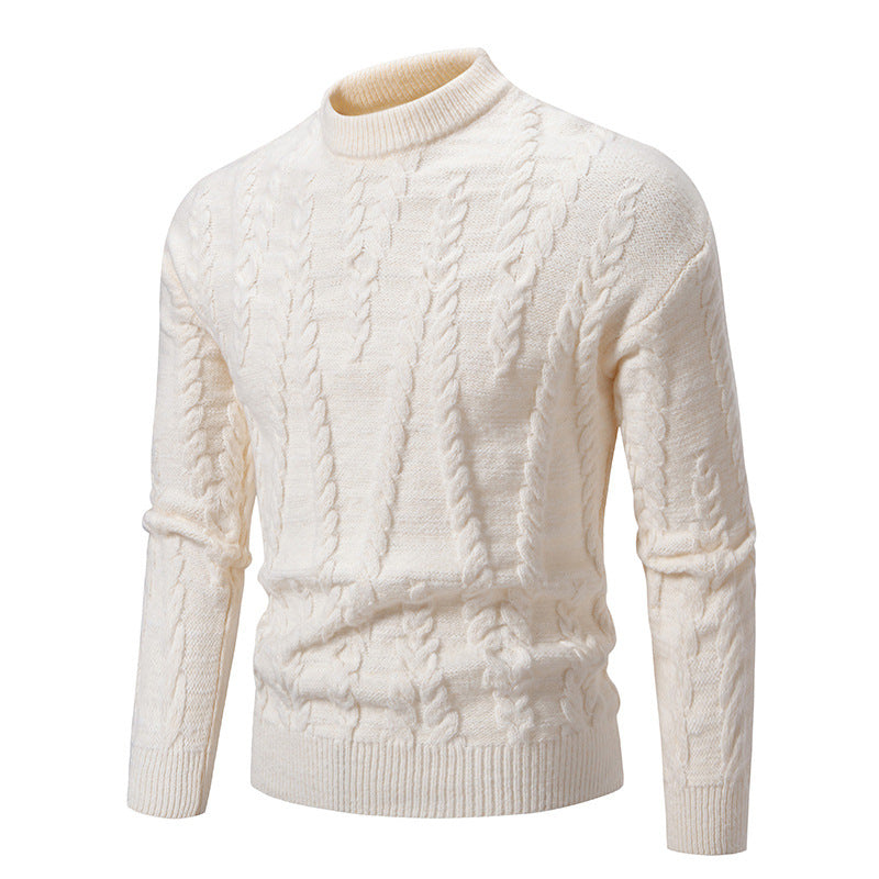 Herren Strickpullover mit Zopfmuster und hohem Kragen Heidi-Mode