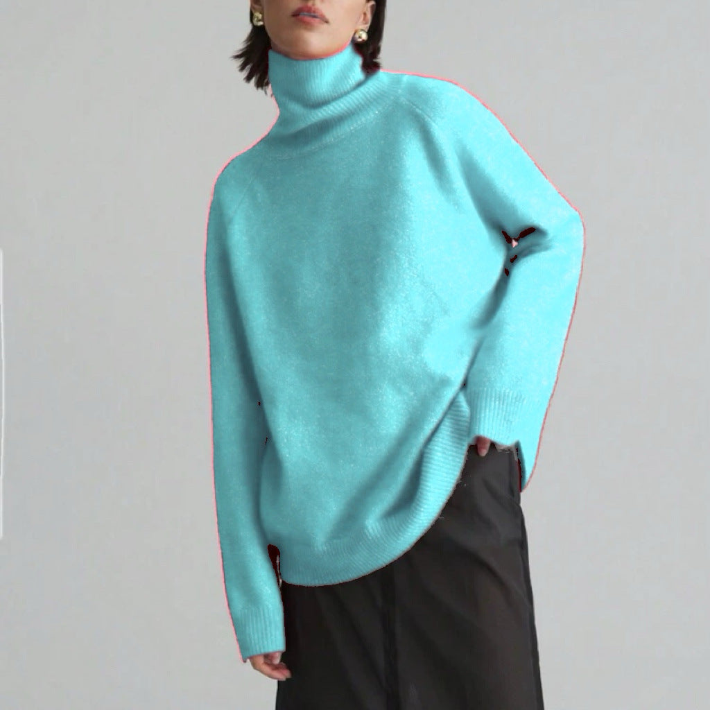 Damen Modischer Rollkragenpullover mit Oversized-Schnitt und feiner Struktur Heidi-Mode