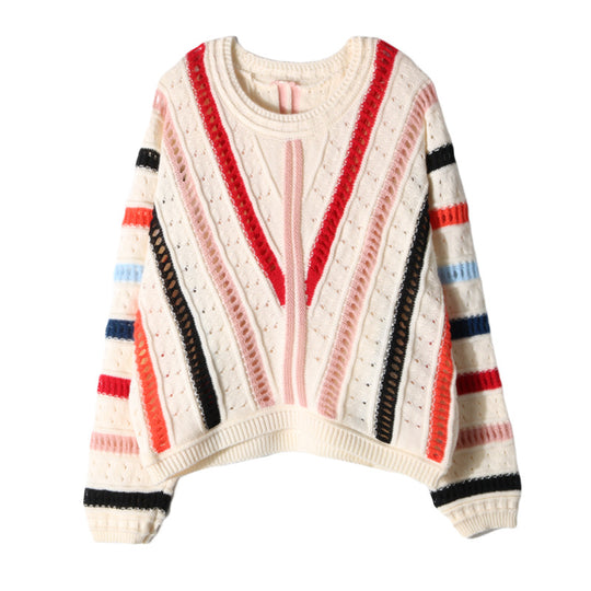 Damen lässiger Strickpullover mit modernem Farbverlauf und einzigartiger Lochstruktur Heidi-Mode