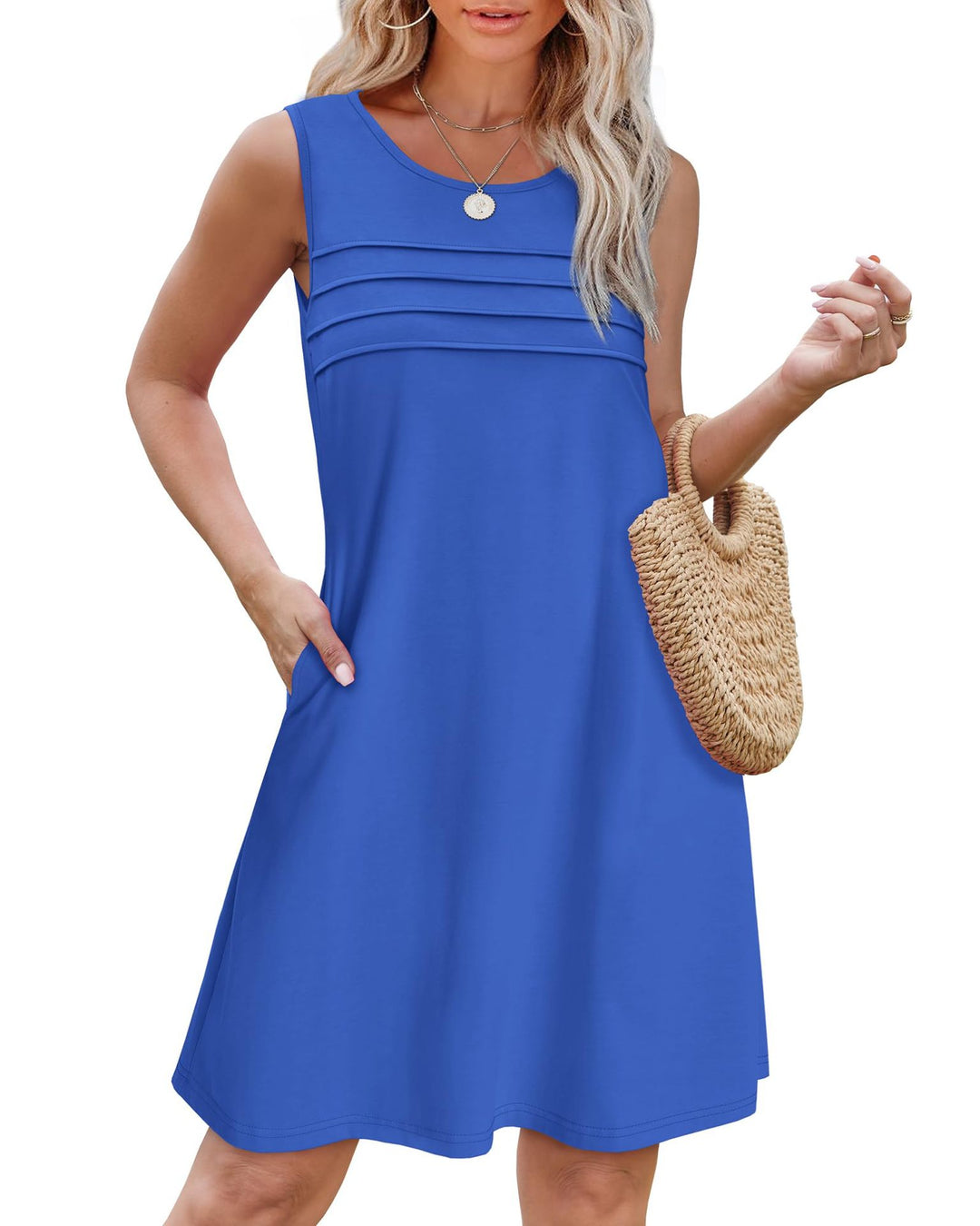 Damen Sommerkleid mit eleganter Faltenstruktur und praktischen Eingrifftaschen Heidi-Mode