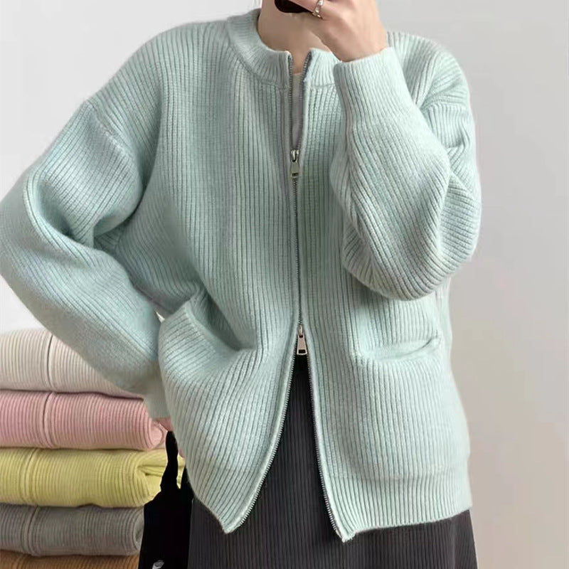 Damen Kuscheliger Strickcardigan mit Reißverschluss und gemütlicher Passform Heidi-Mode