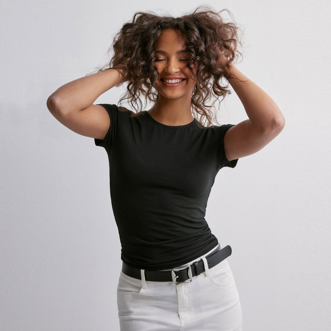 Damen Slim Fit T-Shirt aus hochwertigem Baumwollmix mit elastischem Stretch Heidi-Mode