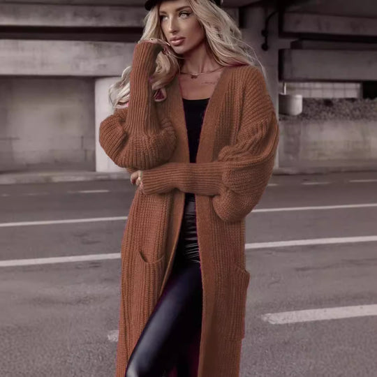 Damen Langer Strickcardigan mit tieferem Rückensaum und lässigem Schnitt Heidi-Mode