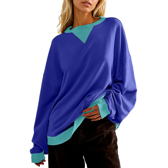 Damen lässiges Sweatshirt mit V-Ausschnitt und Kontrastbündchen Heidi-Mode