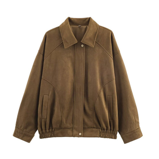 Damen Modische Kunstlederjacke mit elastischem Bund und Eingrifftaschen Heidi-Mode