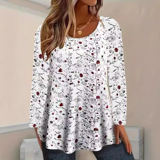 Damen Blusenshirt mit floralen Akzenten und lockerer Passform Heidi-Mode