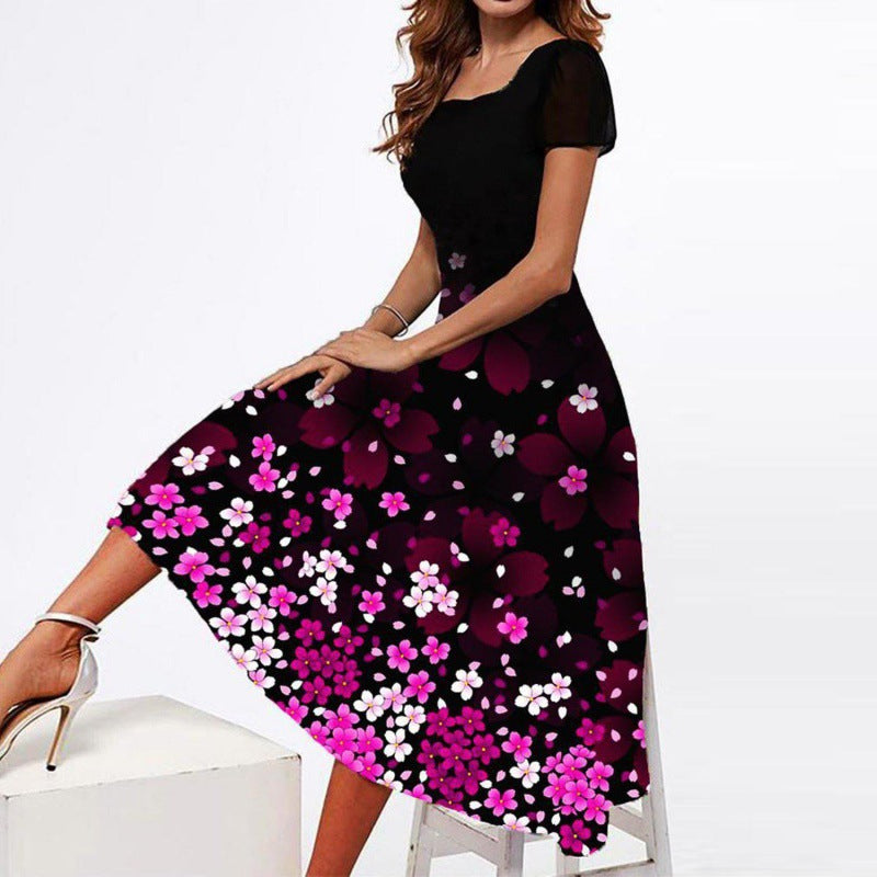 Damen Elegantes Midi-Kleid mit floralem Druck und schwingendem Saum Heidi-Mode