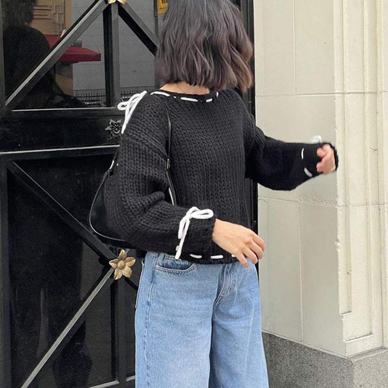 Damen lässiger Pullover mit offener Schulter und dekorativem Bindegürtel Heidi-Mode