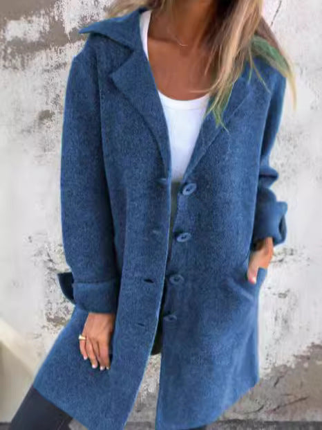Damen Elegante Wolljacke mit durchgehender Knopfleiste und großzügigen Taschen Heidi-Mode