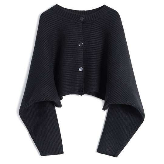 Damen modischer Strickoverwurf mit Knopfdetail und strukturiertem Design Heidi-Mode
