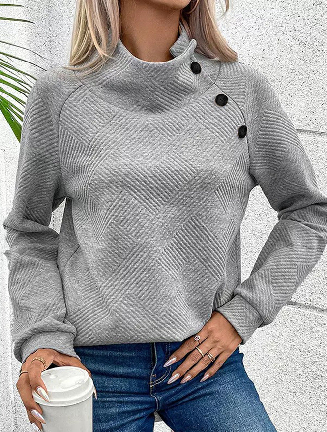 Damen Pullover mit hoher Kragenlinie und stilvollen Knöpfen Heidi-Mode