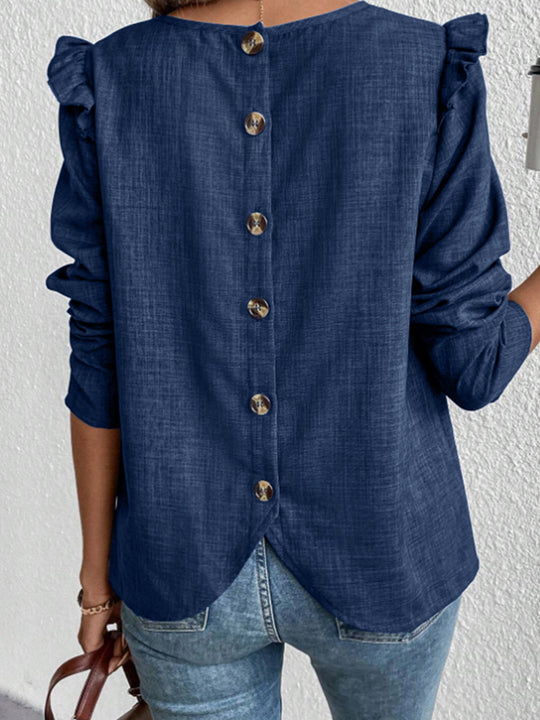 Damen Elegante Bluse mit Rüschendetails und Rundhalsausschnitt Heidi-Mode