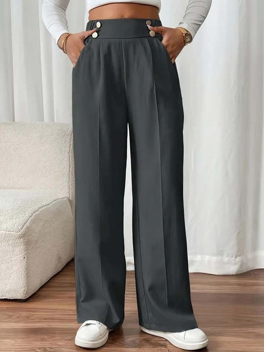 Damen Weite Hose mit dekorativen Knöpfen Heidi-Mode