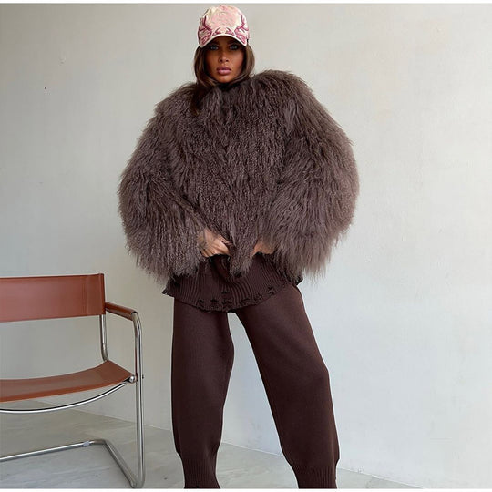 Damen modischer Plüschfellmantel Heidi-Mode