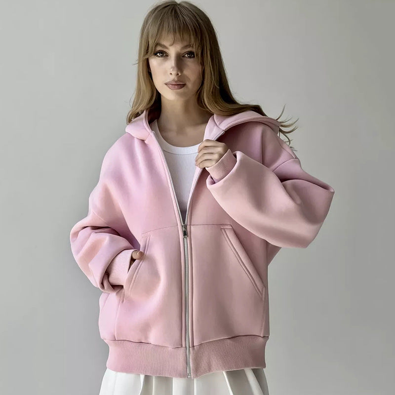 Damen lässiger Kapuzensweat mit übergroßem Schnitt und praktischem Reißverschluss Heidi-Mode