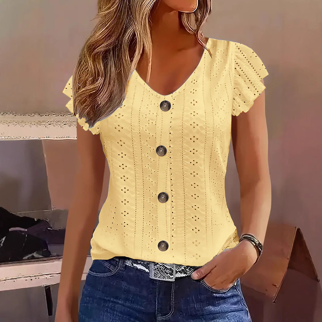 Damen Bluse mit Rüschendetails und Knopfverschluss Heidi-Mode