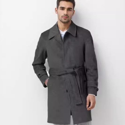 Herren klassischer Trenchcoat mit stilvollem Gürtel und doppelter Knopfreihe Heidi-Mode
