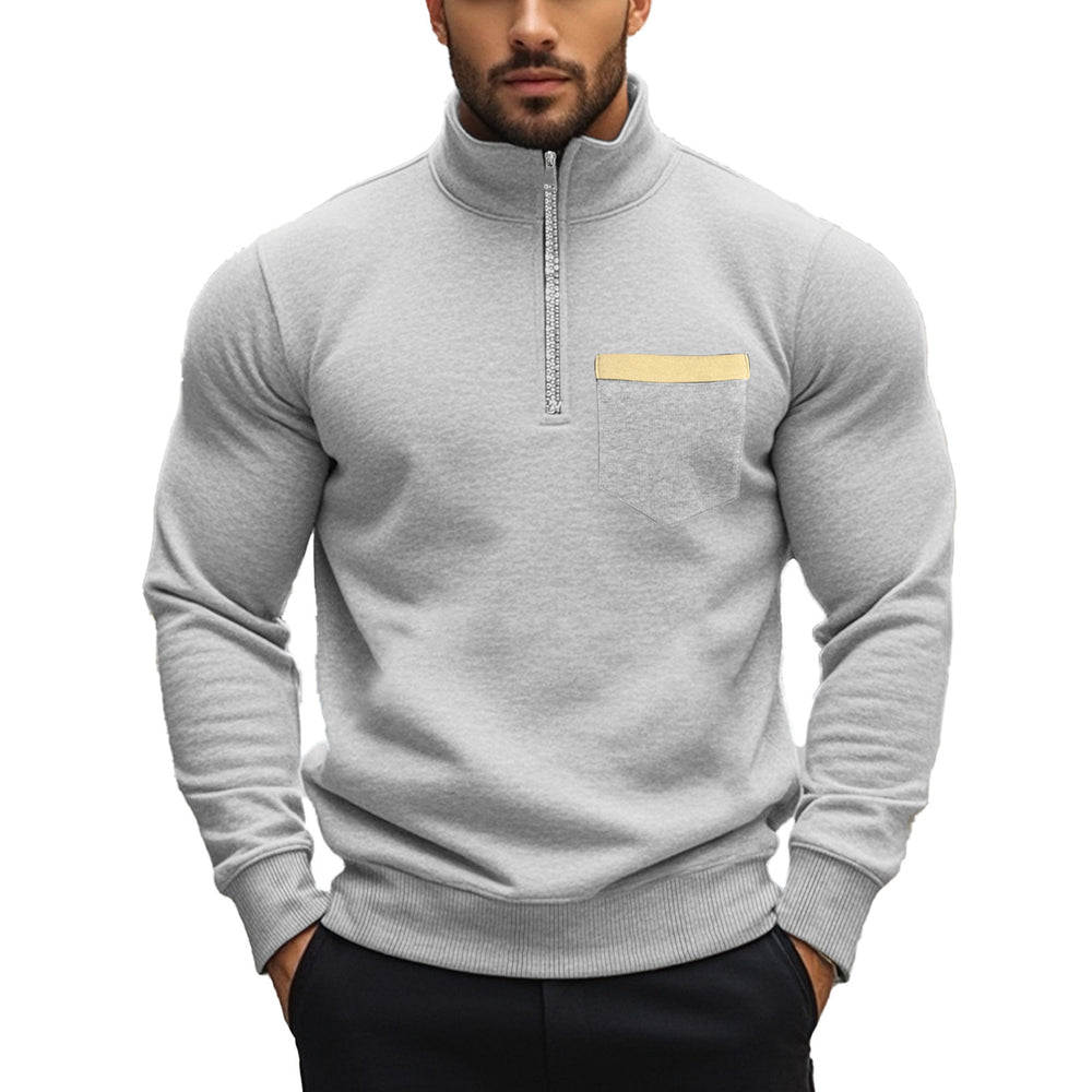 Herren Sportlicher Pullover mit halbem Reißverschluss und Kontrastbrusttasche Heidi-Mode