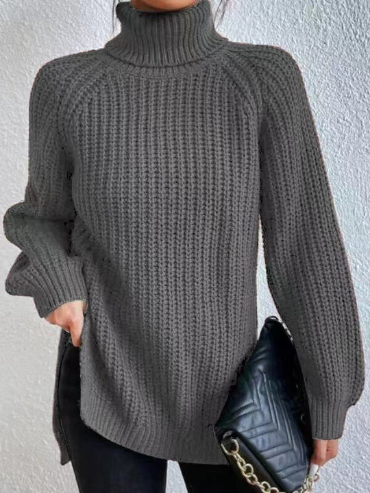 Damen Strickpullover mit hohem Kragen und strukturiertem Wabenmuster Heidi-Mode