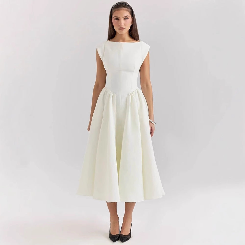 Damen Elegantes A-Linien Cocktailkleid mit Wasserfallausschnitt Heidi-Mode