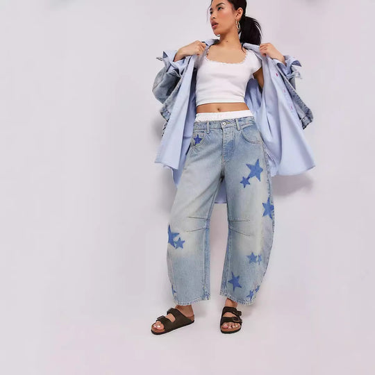Damen weite Jeans mit Herzen-Details und entspanntem Schnitt Heidi-Mode