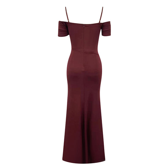 Damen Maxikleid mit schicker Raffung und sexy Schlitz Heidi-Mode