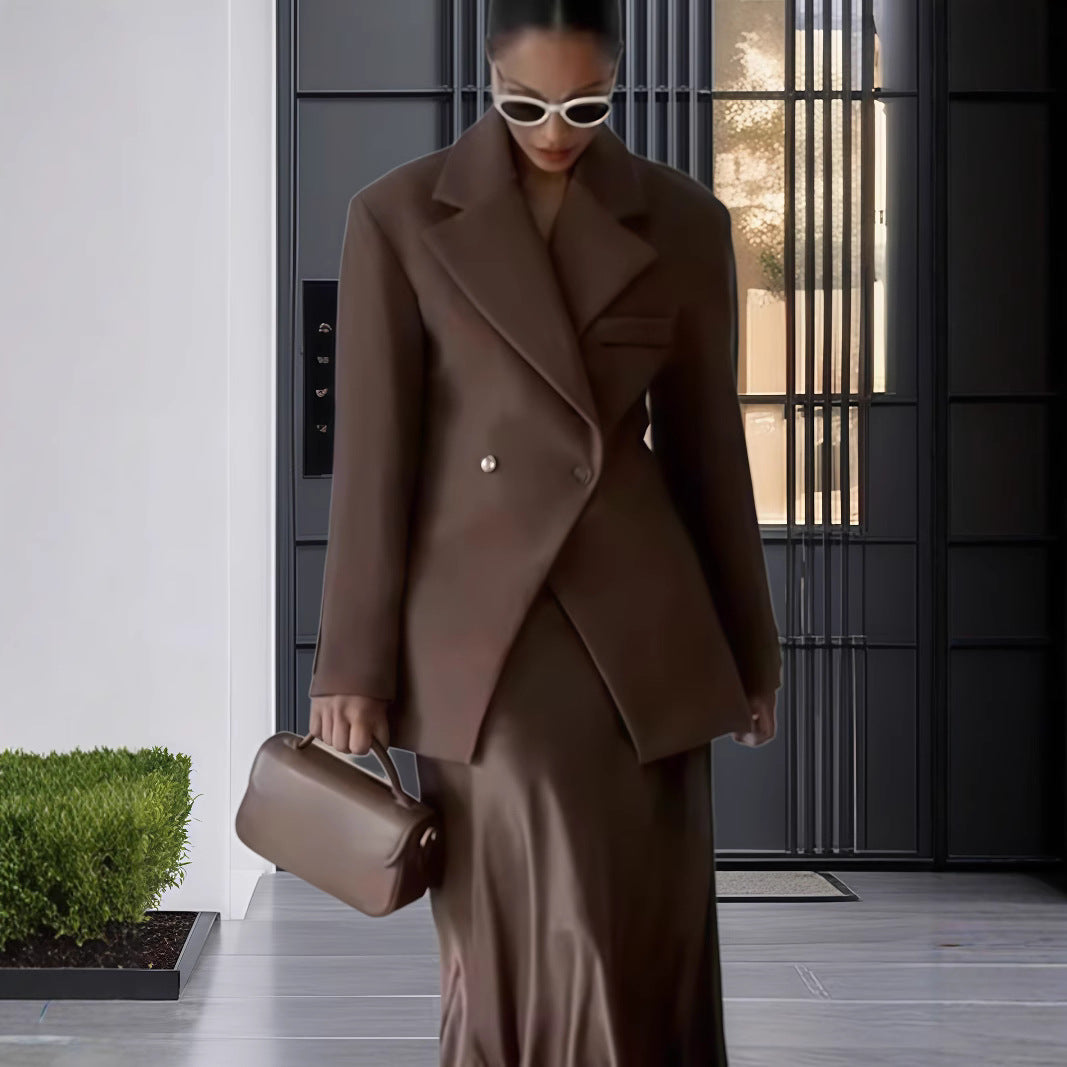 Damen Eleganter Doppelreiher-Blazer mit edlem Schnitt und hohem Kragen Heidi-Mode