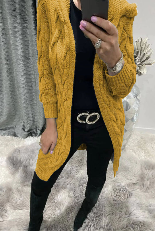 Damen Grobstrick-Cardigan mit Kapuze und Zopfmuster Heidi-Mode