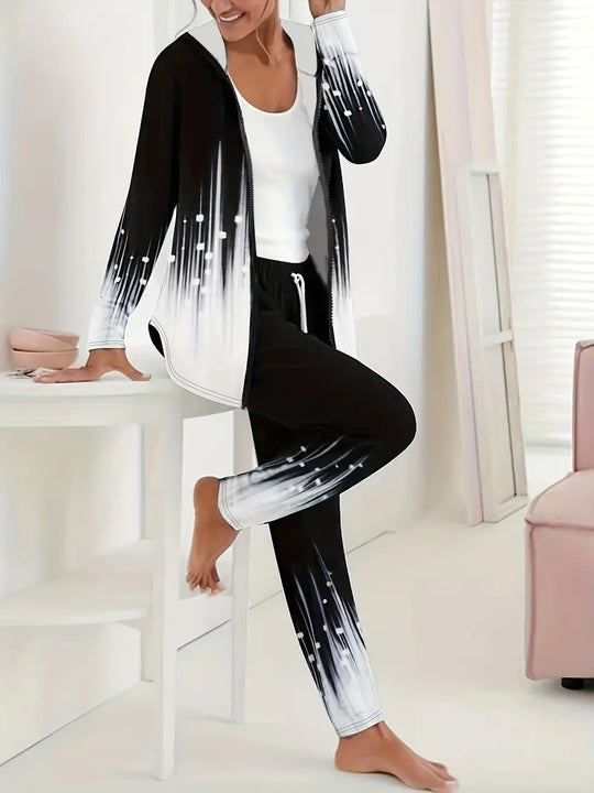 Damen Sportliches Lounge-Set mit modernem Farbverlauf und praktischer Kapuze Heidi-Mode