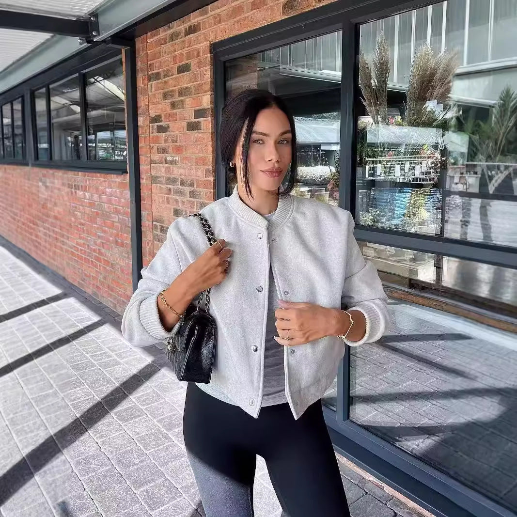 Damen lässige Bomberjacke mit elastischem Saum und praktischen Eingrifftaschen Heidi-Mode