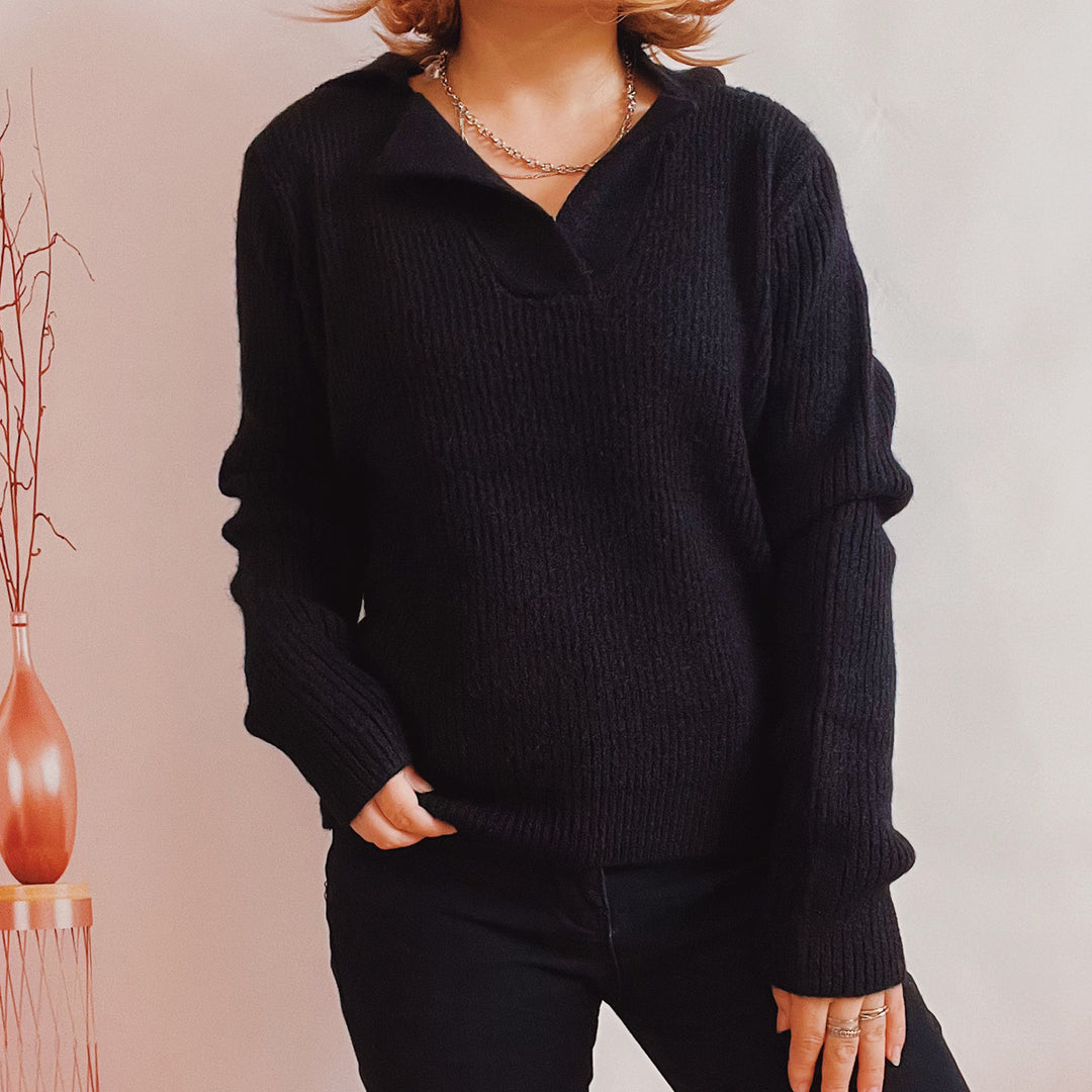 Damen lässiger Pullover mit modernem Rippdesign Heidi-Mode